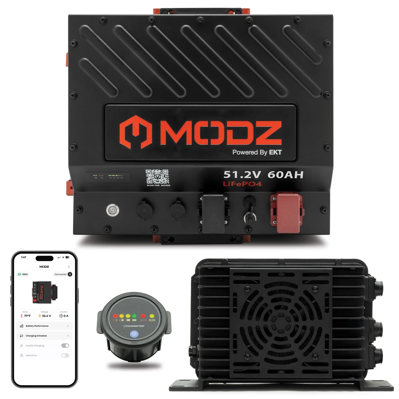 MODZ Universal 48V (51.2V) 60Ah Nano Lithium Golf Cart Battery Bundle
