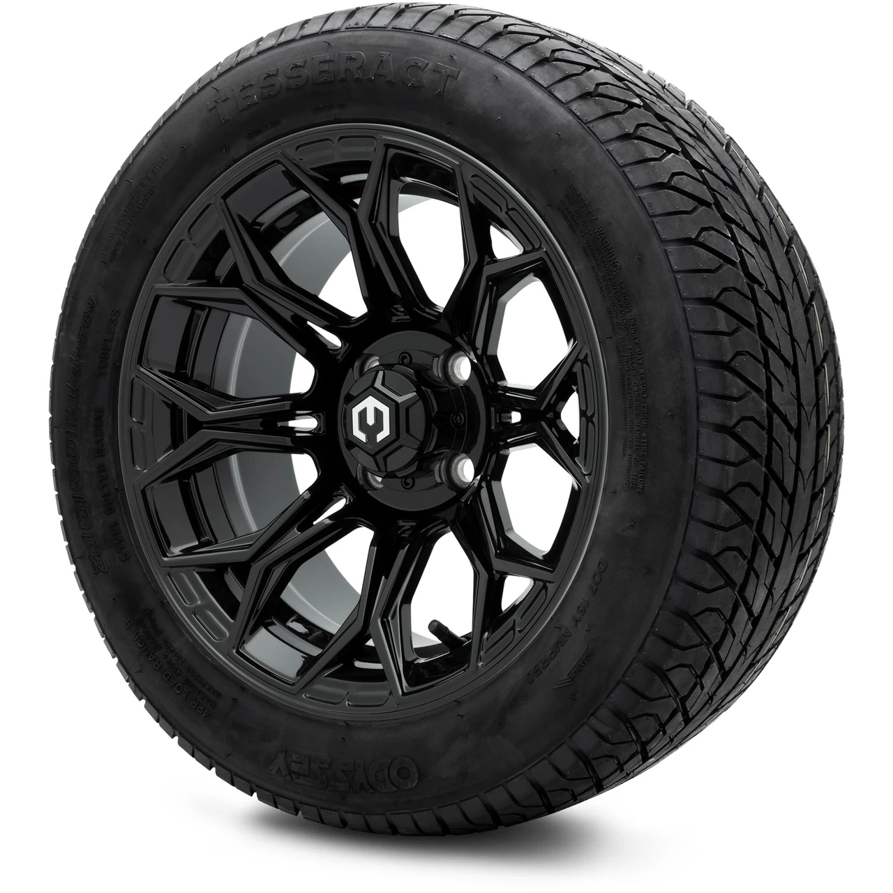 MODZ 14" Halo Glossy Black Wheels & 215/50-14 Street Tires Combo