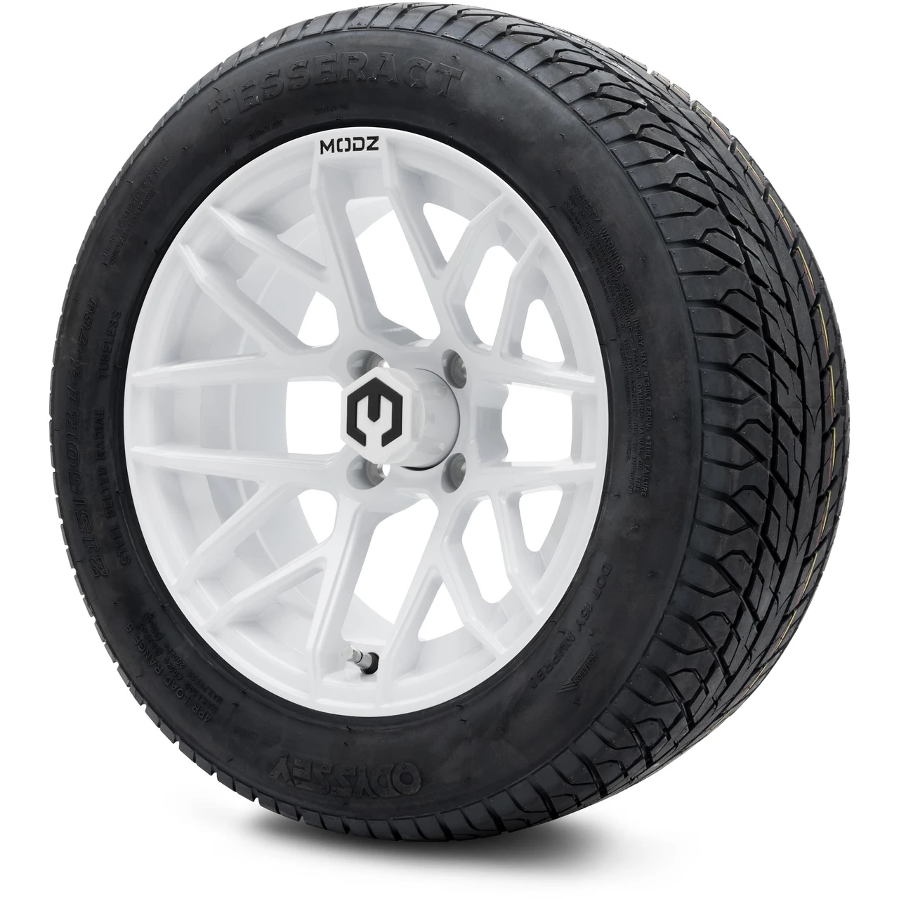 MODZ 14" Matrix Glossy White Wheels & 215/50-14 Street Tires Combo