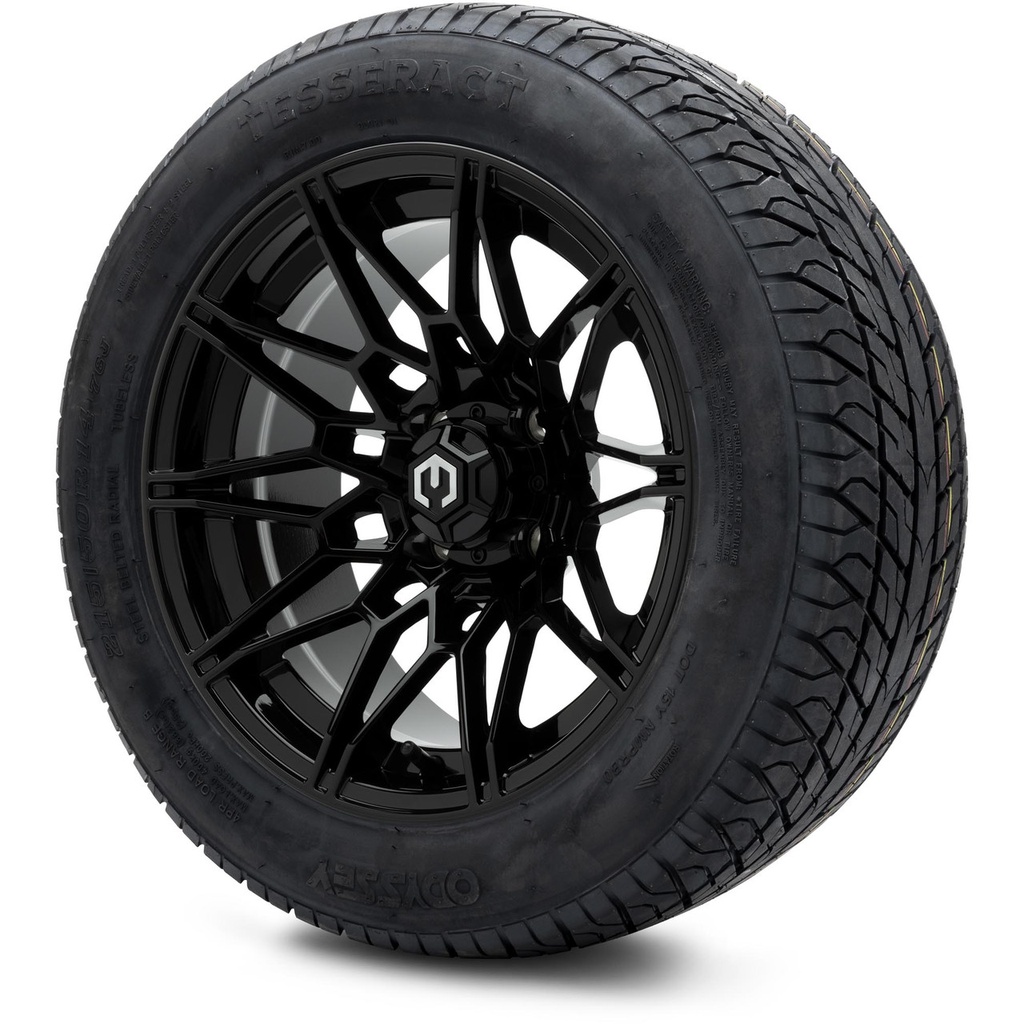 MODZ 14" Galaxy Glossy Black Wheels & 215/50-14 Street Tires Combo