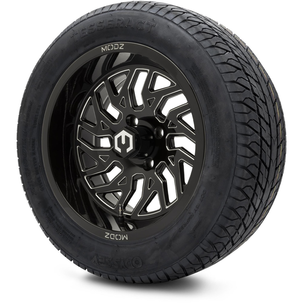 MODZ 14" Carnage Glossy Black Wheels & 215/50-14 Street Tires Combo